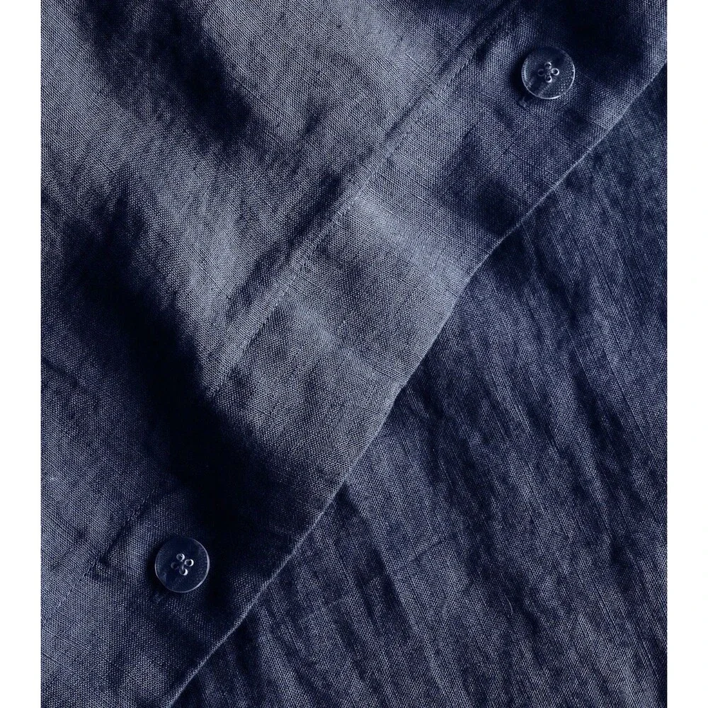 Quince European 100% Linen Duvet Cover King Cal King Navy $174 Retail NEW